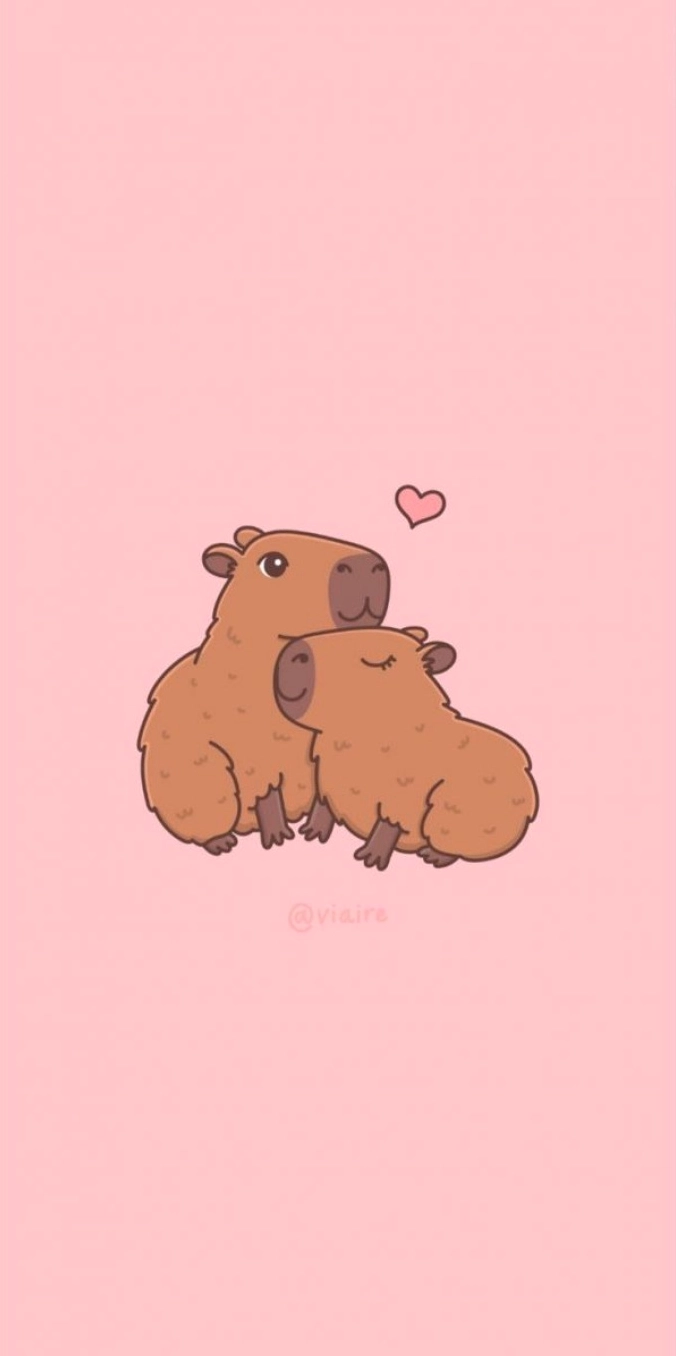 Ảnh nền capybara phong cách anime với tông hồng chủ đạo
