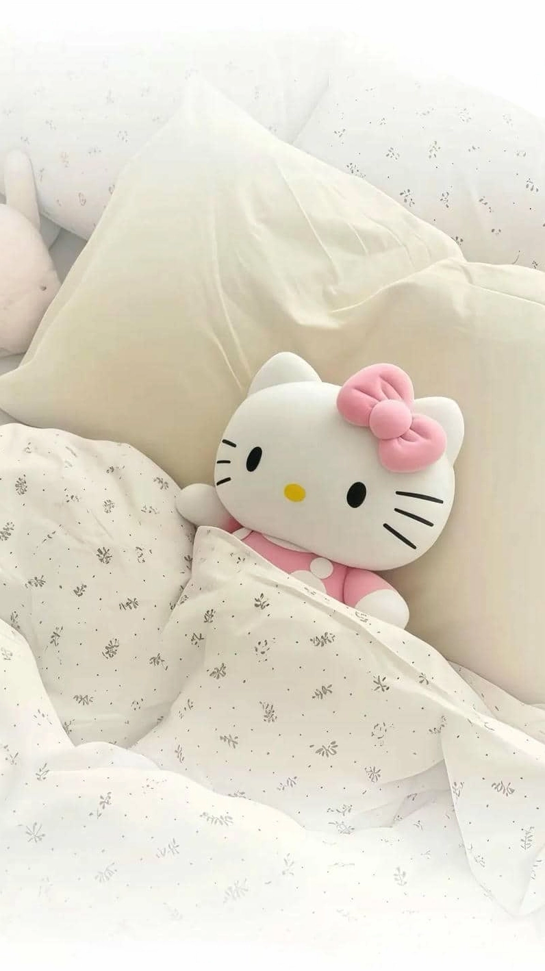 Ảnh nền Hello Kitty cute đang ngồi giữa những món đồ chơi đáng yêu