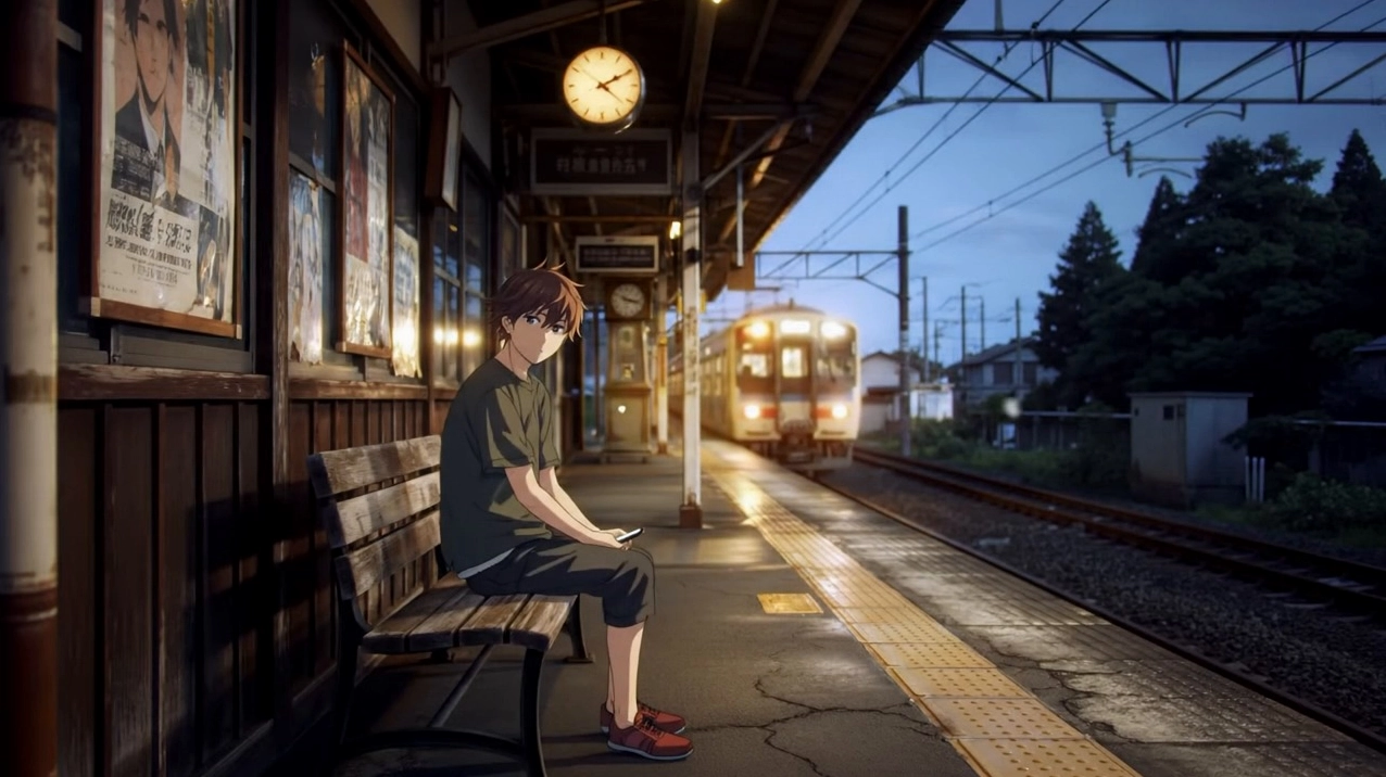 Background anime chuyển động cận cảnh một cậu bé với mái tóc và ánh mắt đầy biểu cảm.