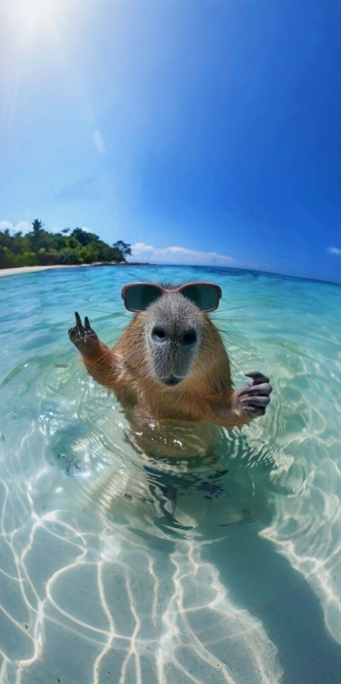 Background capybara dễ thương đang ngồi cùng một chú mèo
