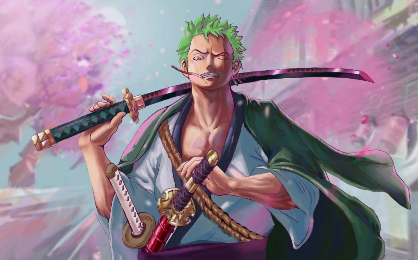 Hình ảnh Zoro đang trong tư thế chuẩn bị tấn công đầy uy lực.
