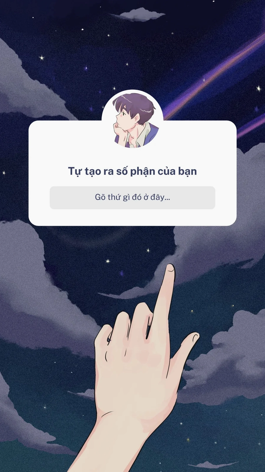Hình nền anime cậu bé đang lắng nghe nhạc dưới bầu trời đêm