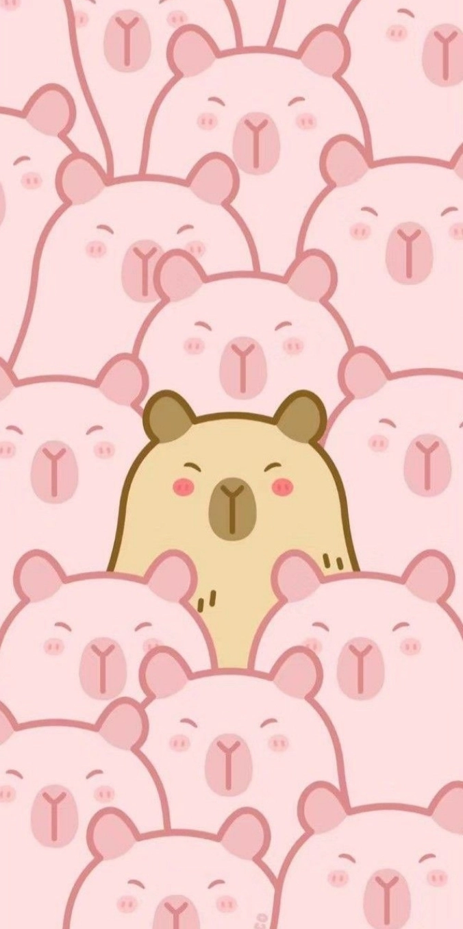Hình nền capybara đội mũ len màu hồng vô cùng đáng yêu