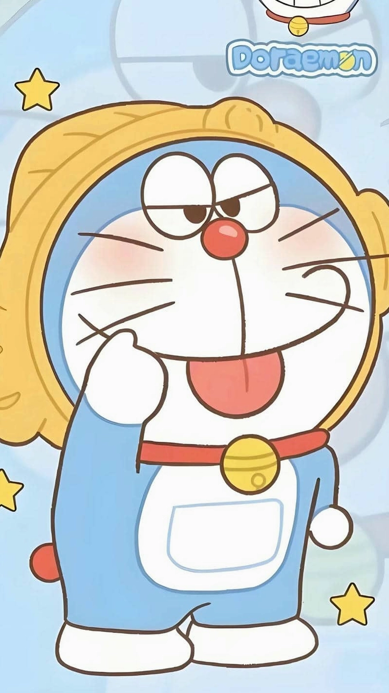 Hình nền đẹp Doraemon với nhiều biểu cảm khác nhau trên nền xanh dương.