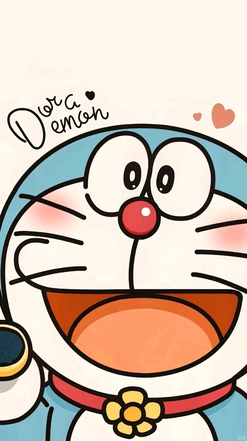 Hình nền điện thoại Doraemon cute đang bay lơ lửng giữa bầu trời xanh thẳm.