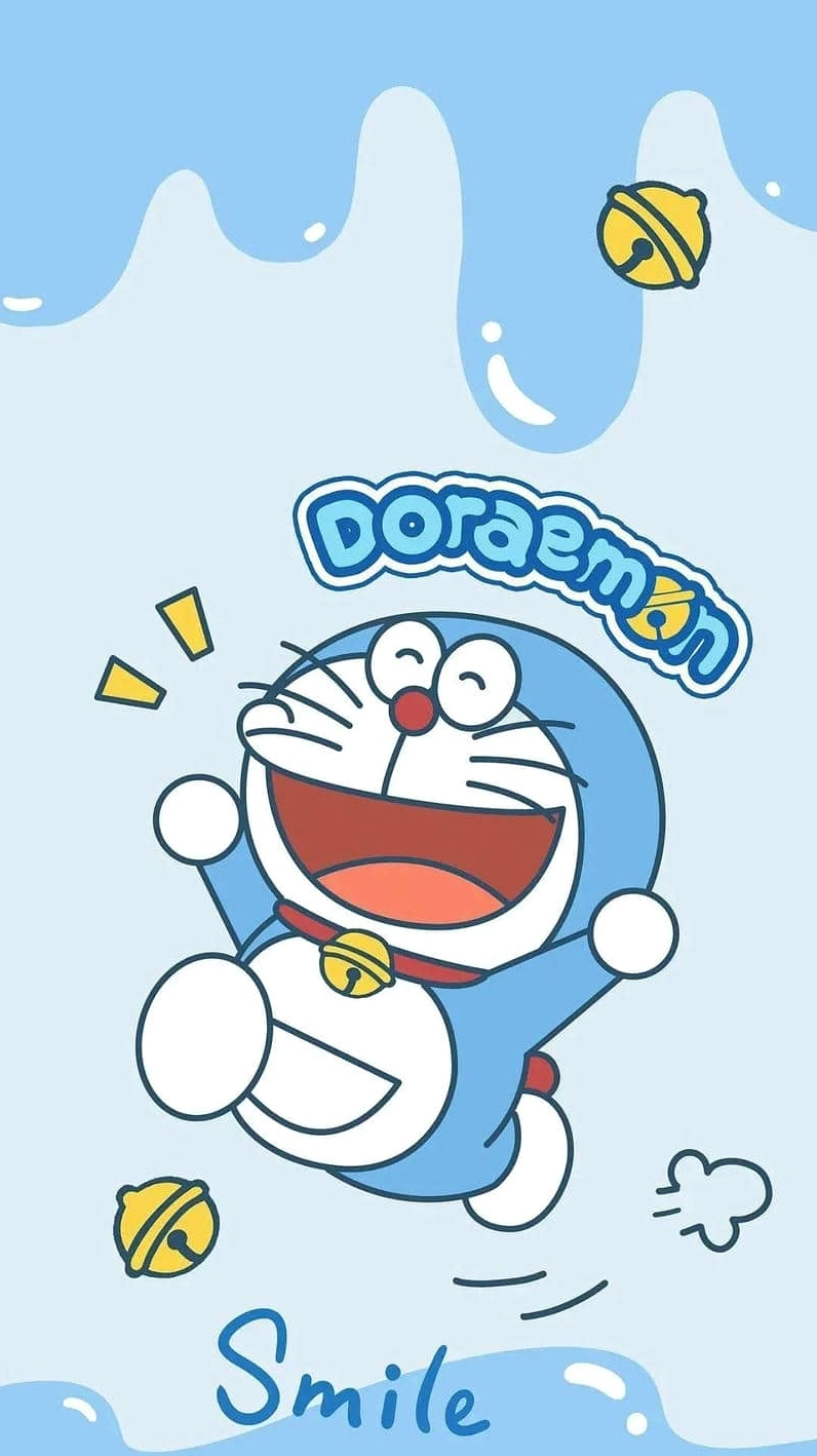 Hình nền điện thoại Doraemon đơn giản trên nền màu pastel nhẹ nhàng.