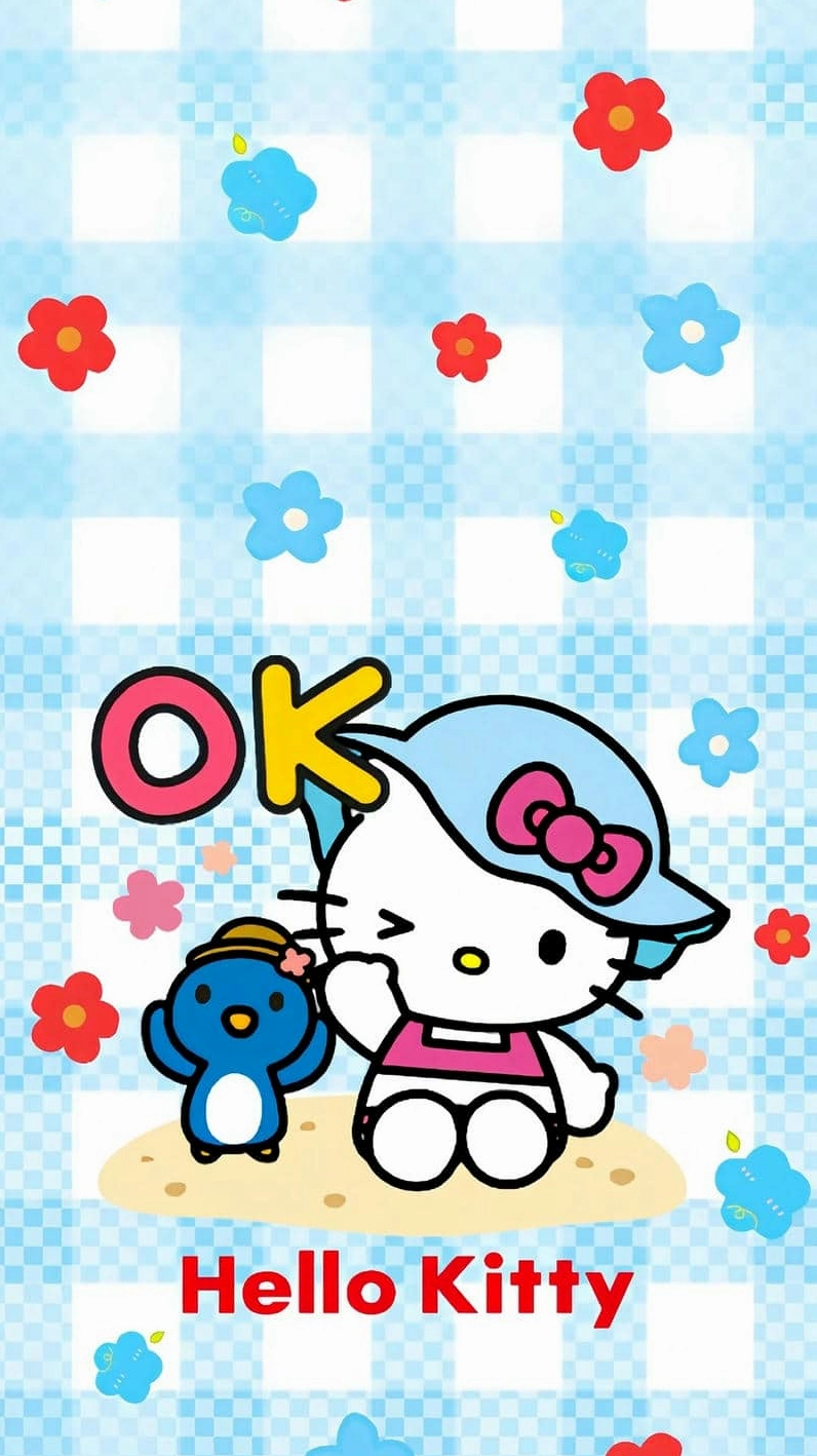 Hình nền Hello Kitty dễ thương với tông màu hồng pastel nhẹ nhàng