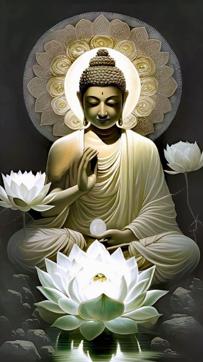 Hình nền hoa sen Phật giáo màu trắng thanh khiết, mang lại cảm giác bình yên và thanh tịnh cho người xem