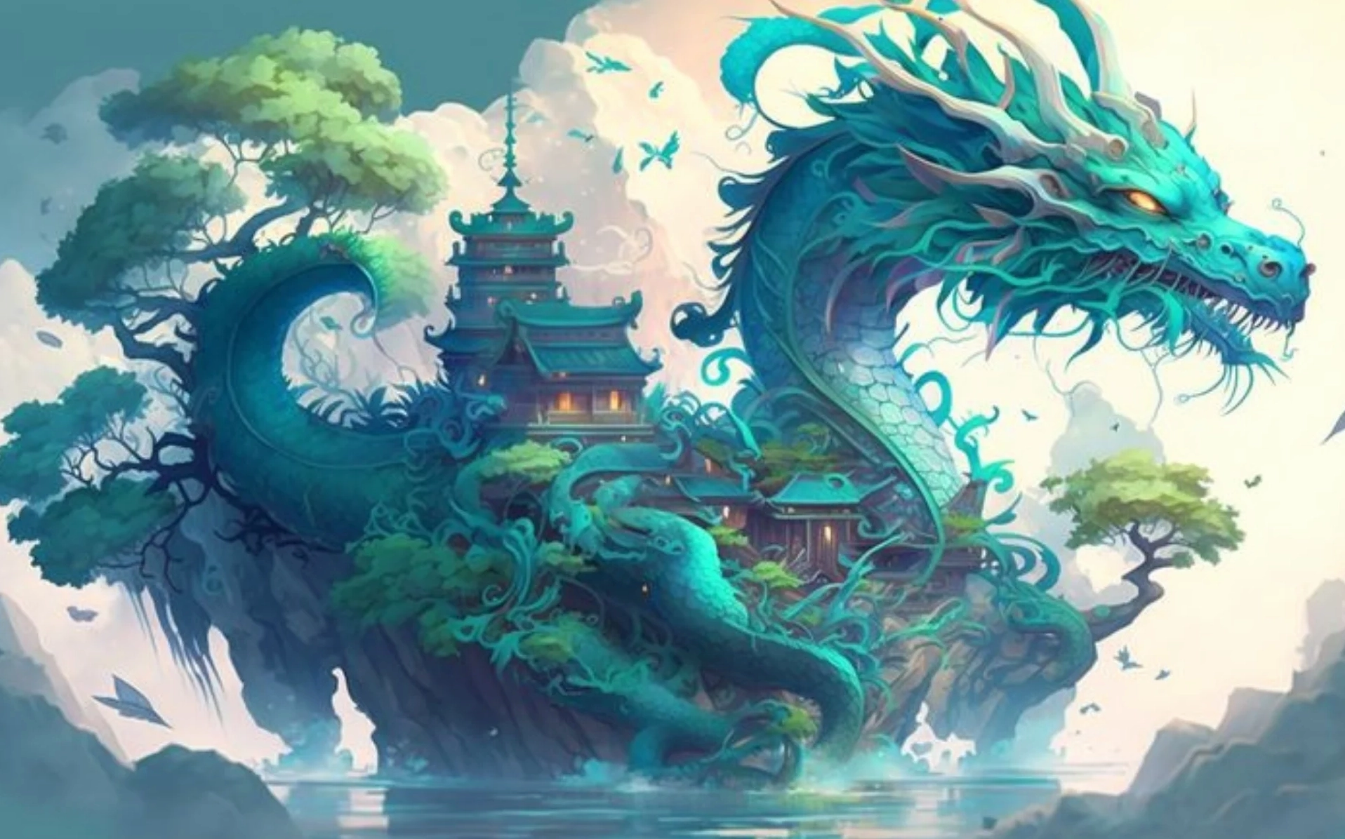 Hình nền rồng cho máy tính trong một khung cảnh rực lửa và hùng vĩ.