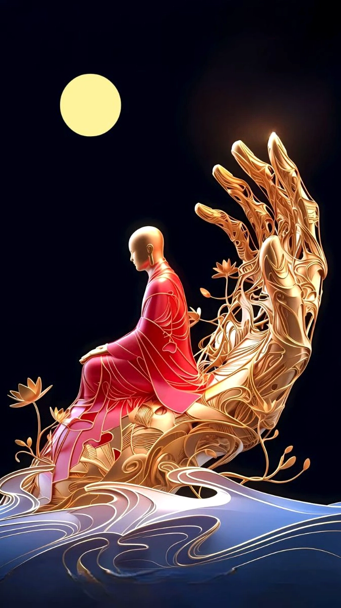 Phật thiền định trên lòng bàn tay, biểu trưng cho sự bảo hộ và từ bi